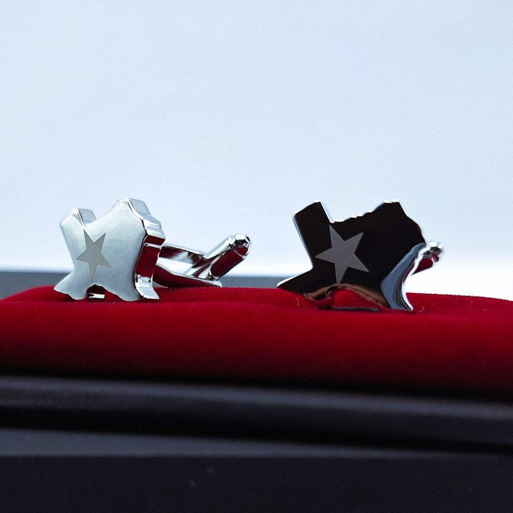 Cufflinks Texas State Shape Silver with Star Cuff Links Solid Heavy Father's Day - Picture 3 of 7